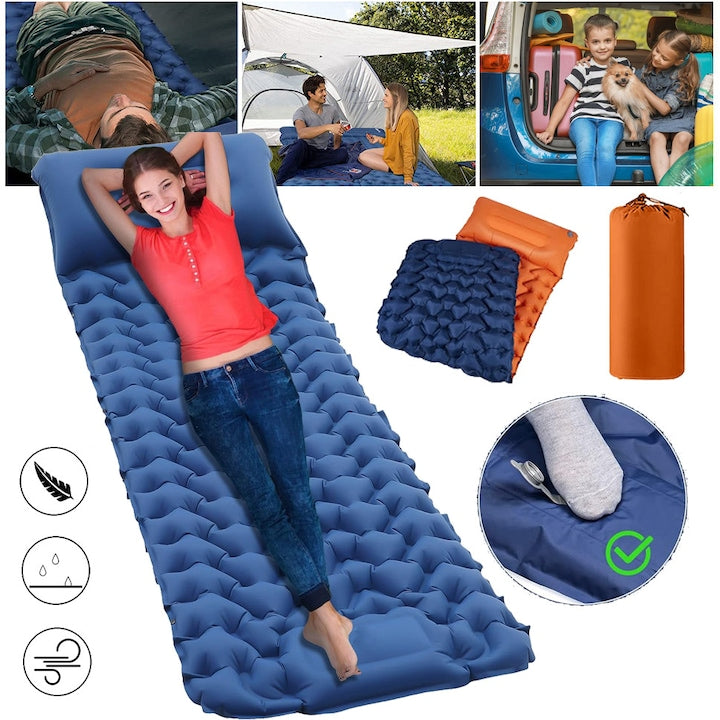 Saltea autogonflabilă pentru camping 198x72x8cm pompa de picior încorporată impermeabilă cu sac pentru transport