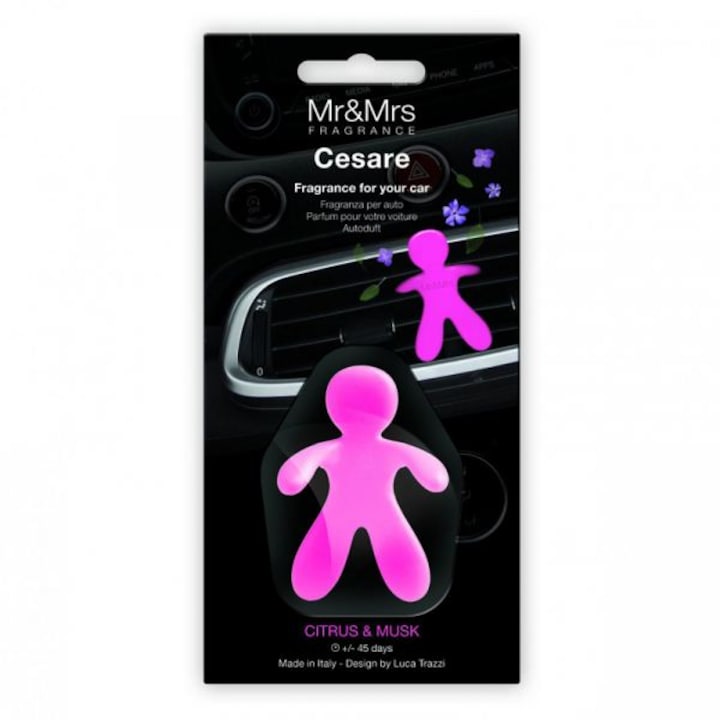 Mr & Mrs Fragrance Cesare Car Air Freshener - Citrus and Musk - Pink