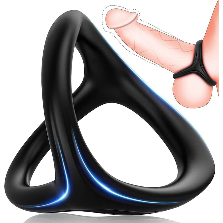 Inel elastic pentru penis PsAyl stimulare tripla silicon medical negru
