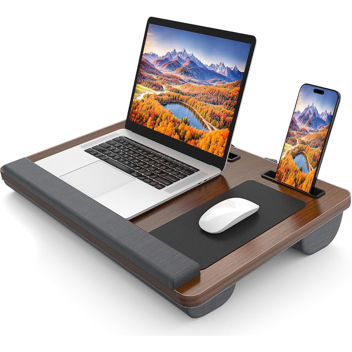 Stand portabil pentru laptop Wacorresi 21.65x14.57 inch suport pentru incheieturi cu mousepad pentru laptopuri de pana la 17 inch maro/gri