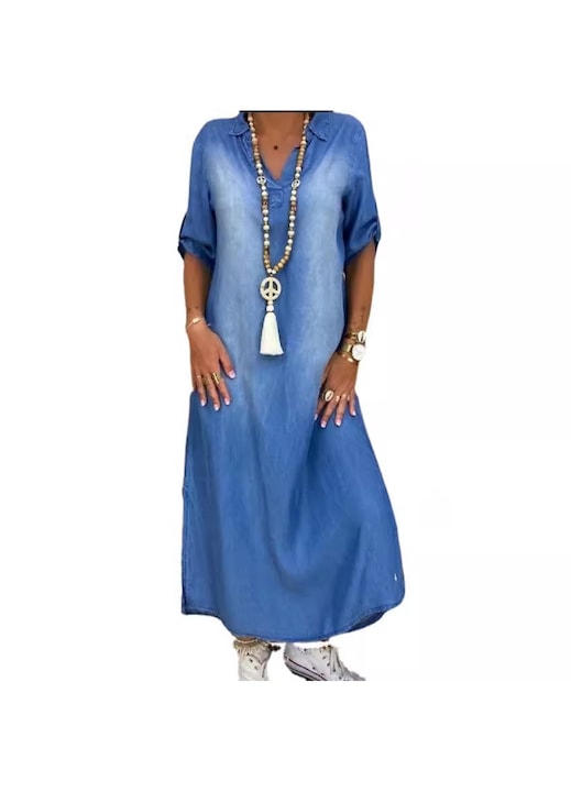 QttvbTna - Women's Casual Denim Dress Plus Size Elegant Design Comfortable Fit Blue Large size 12 installments with 0% interest