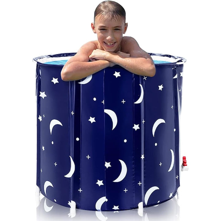 WALALLA Portable Folding Bathtub with Multiple Drains, Suitable for Hot and Cold Water/SPA Therapeutic Effect, Suitable for Children/Adults, 70×65cm