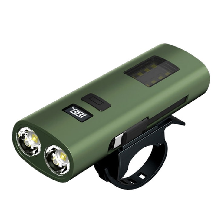 Far bicicleta cu 2 LED 500 lumeni 6 moduri baterie reincarcabila 2000 mAh USB-C rezistent la apa baza magnetica OUYLAF