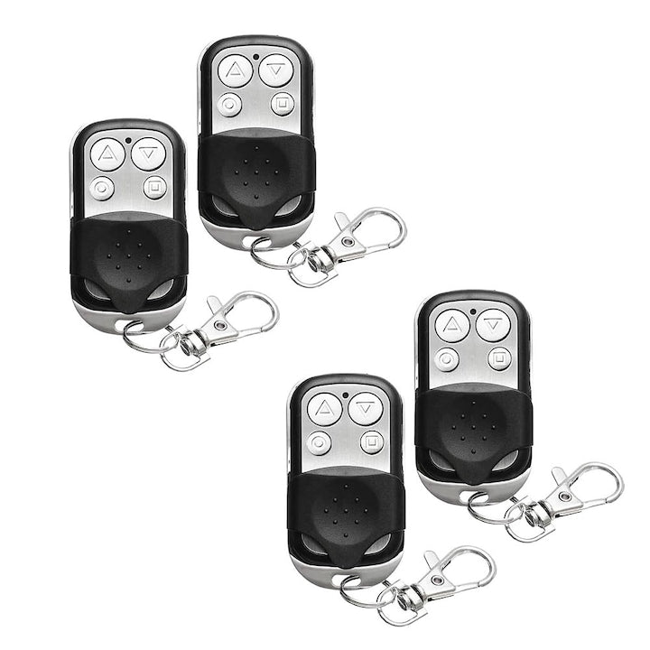 Set of 4 Universal Learning Remote Controls for Garage Doors, 433Mhz, Compact and Portable, Black-Silver