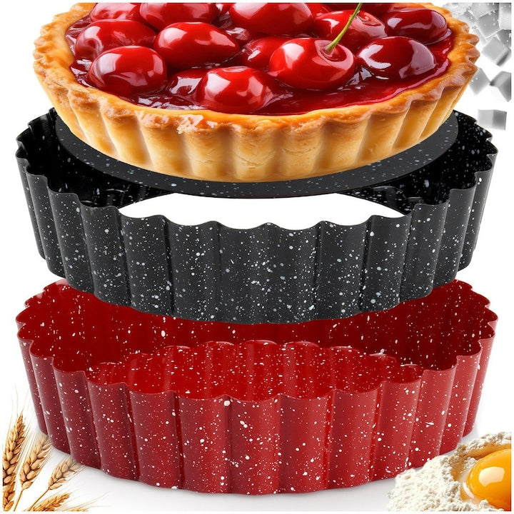 Set Forme Pentru Tarta La Cucina 12x2 cm Fabricate Din Otel Carbon Fund Practic Detasabil Strat Antiaderent Granit Rezistente La Temperaturi Ridicate Si Scazute Rosu/Granit