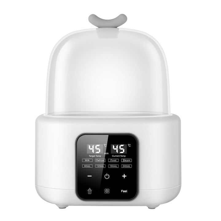 6-in-1 Multifunctional Bottle Warmer and Sterilizer, 240ml, Adjustable Temperature 55-100℃, 200W Uniform Heating, High-Temperature Sterilization, 208x125x280mm, Quick Milk and Food Preparation, Defrosting, White