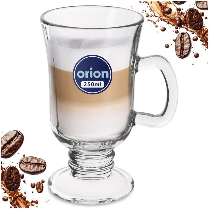 Orion Coffee Mug, 250 ml, 10.5x7.7x14 cm, Glass, Dishwasher Safe, Tall Mug with Handle, Elegant Shape with Stem, Transparent