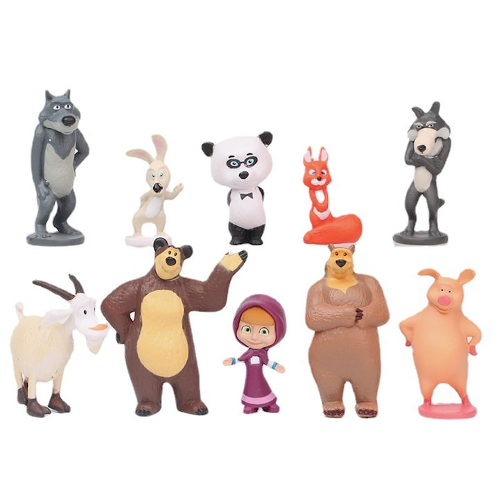 Set figurine Masha si Ursul 10 bucati multicolor 4-7cm