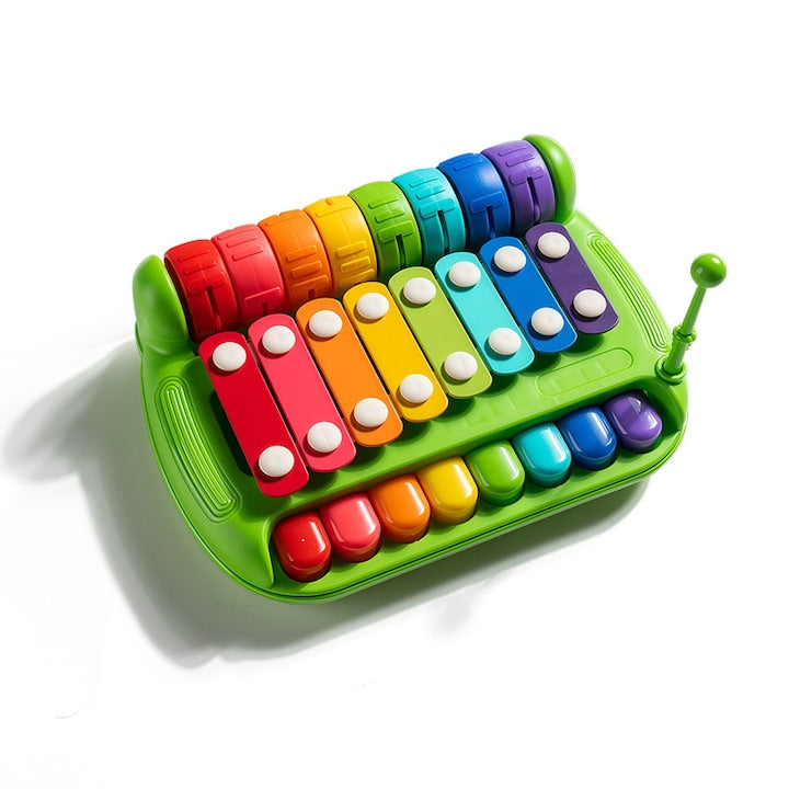 Jucarie muzicala pentru Copii Fantasy 3-in-1 Pian + Percutie+ Jucarie rotativ 8 note cu ciocanele si carte de cantece Capteaza Atentia Copiilor Pian Interactiv Jucarie Educationala Instrumente Muzicale 20x16x6cm