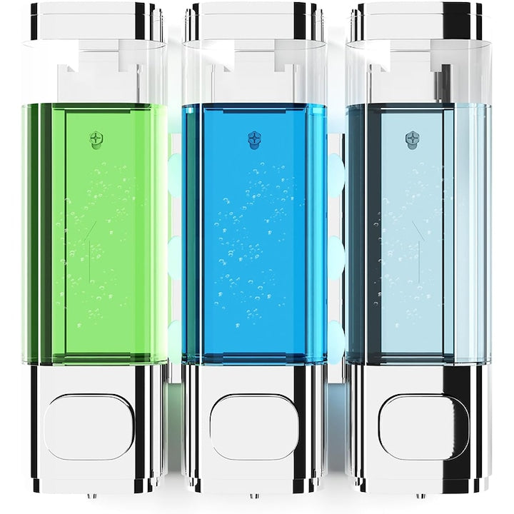 Set 3 dispenser gel de dus Rqiurpn ABS montare pe perete capacitate mare fara scurgeri actionare manuala