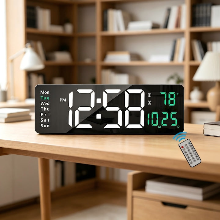Digital Wall Clock, Large 16.2-inch LED Display, Alarm and Timer Functions, Brightness Adjustment, Black