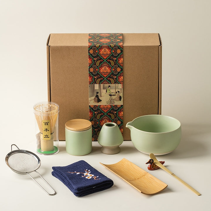 Set ceai Matcha bambus/ceramica 9 bucati verde