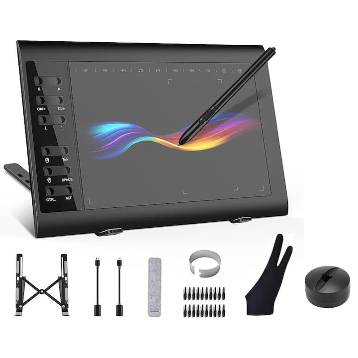 Tableta de desen Duueyct 10x6 inch cu 8192 niveluri de presiune Cu adaptor si manusi compatibil Windows pentru desen proiectare si predare online Negru