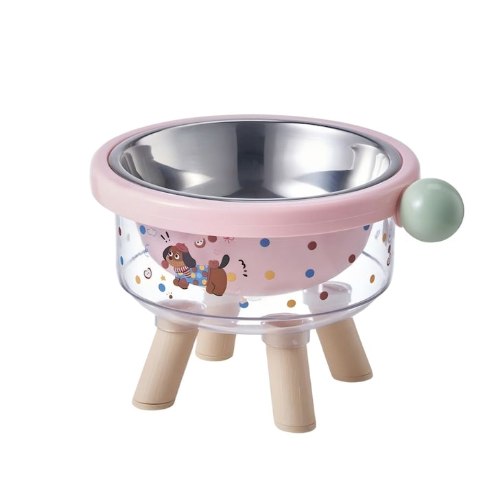 Dispenser de apa si hrana pentru animale de companie Castron Inalt Anti-Reflux Pisici Caini Roz Bol Detasabil Inox Diametru 16cm Protector Gat Antiderapant Anti-Rasturnare Design Dragan Material Din otel Inoxidabil
