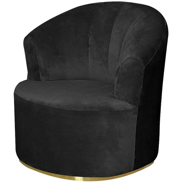 Fotoliu rotativ tapitat catifea K0255-0810-CDCJ55617 design club rotund cu baza metalica aurie negru