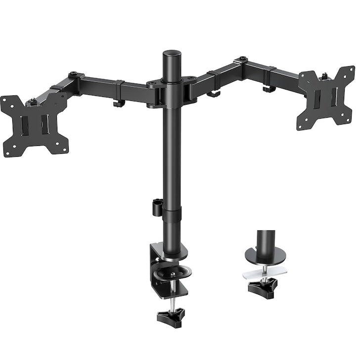 Dual Monitor Stand for 2 Monitors Fits 13-32 inch LCD Screen/17.6 lbs Computer Monitor Desk Mount Articulating Monitor Arm Adjustable Height VESA 75x75/100x100mm WALALLA Aluminum Black