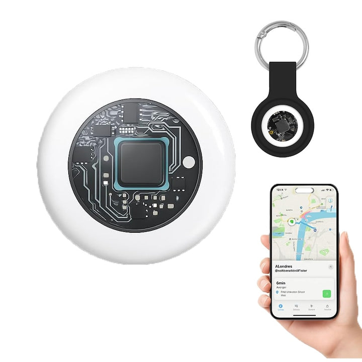 Dispozitiv antipierdere Bluetooth compatibil Apple iOS si Find My localizare globala rezistent la apa si praf alarma sonora pentru chei si bagaje OUYLAF Negru