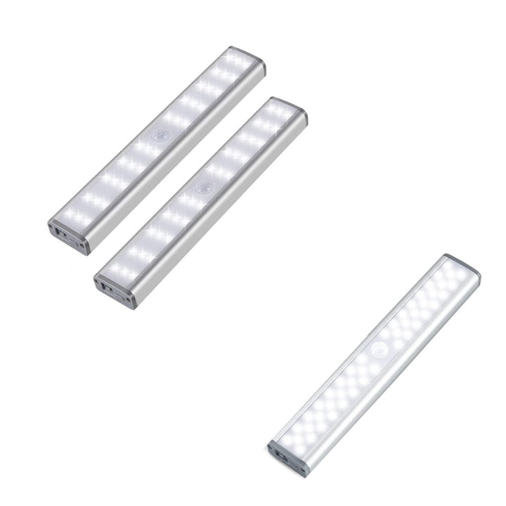 Set corpuri de iluminat cu 3 Lampi led cu senzor de miscare wireless si reincarcare prin USB pentru dressing dulap de bucatarie baie hol scari – portabile cu 30 si 46 de leduri 19 cm lumina rece