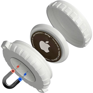 Carcasa Magnetica Protectie pentru Apple Airtag Sticky + Zip Rezistenta impact si apa Alb