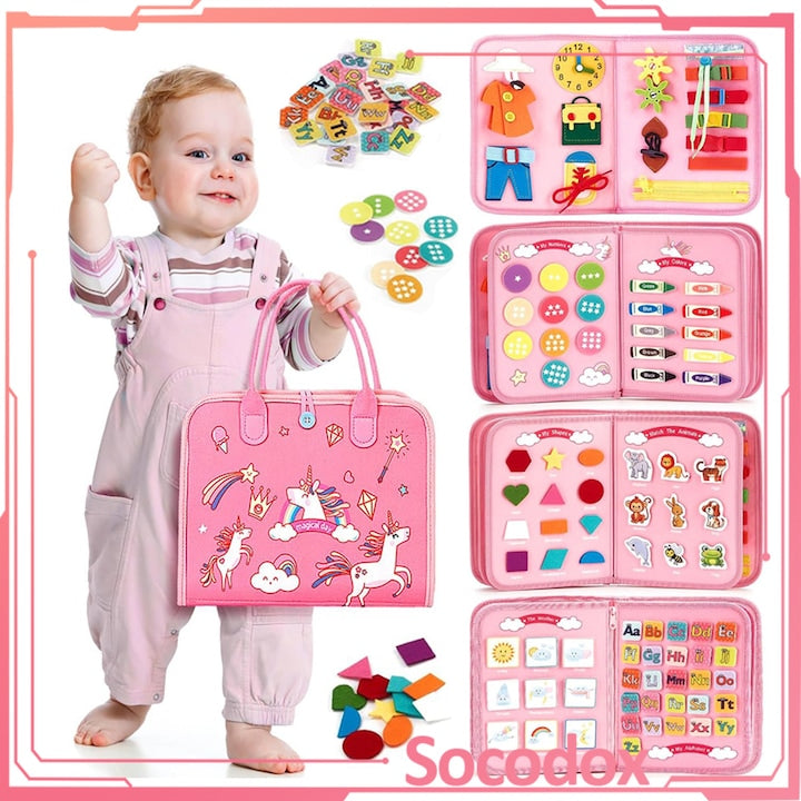 Jucarie Interactiva Montessori pentru Copii Socodox activitati senzoriale pentru dezvoltarea Abilitatilor Motrice si Atentiei Coordonare Mana-Ochi Ideala pentru calatorit Materiale Sigure si Durabile cadou pentru bebelusi roz
