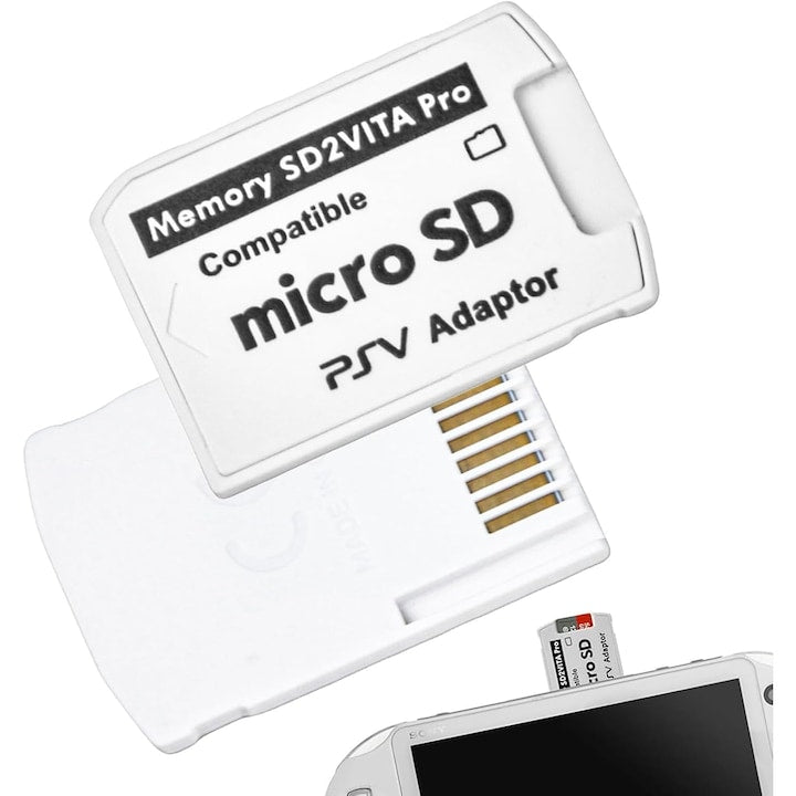 Adaptor card micro SD la card de memorie compatibil Playstation Vita PS Vita 1000 2000 Accepta card MicroSD de pana la 256GB Alb
