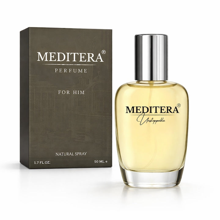 Apa de Parfum Barbati MEDITERA - UNSTOPPABLE 50 ml dulce - lemnos persistenta 8 - 24 ore
