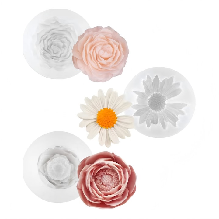 3D Silicone Mold Set for Candles and Soaps, Elegant Classic Flowers, Easy to Demold, Resistant to Deformation and Wear, Non-toxic, Odorless - Rose and Daisy