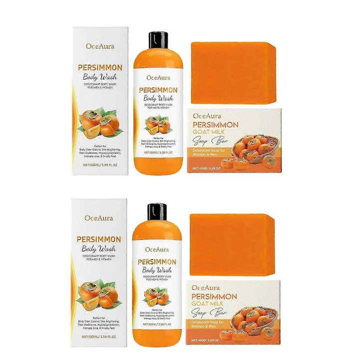 Set of 2 Persimmon Body Hygiene Soaps, Deodorant Soap and Shower Gel, Odor Control, Hydrating, for the Whole Family