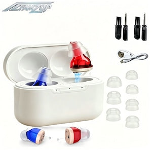 2 x Aparat Auditiv Digital Intraauricular Amplificare 32dB Autonomie 140h pentru protectia urechilor Reducere Zgomot Carcasa Magnetica Reincarcabil USB Design Invizibil Amplificator Sunet Hipoacuzie Usoara-Moderata 14 Dopuri Silicon