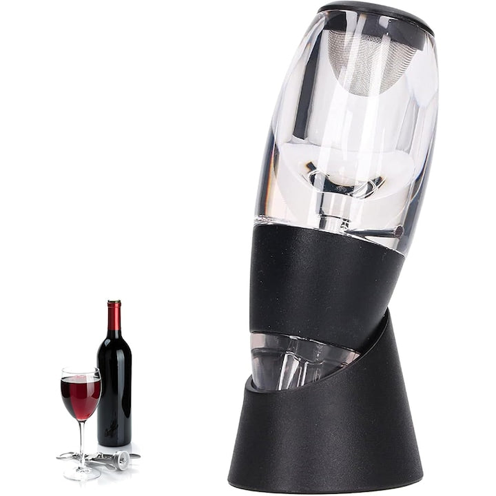 Decantor smart pentru vin Omelivon pentru vin rosu cu filtru si baza transparent/negru