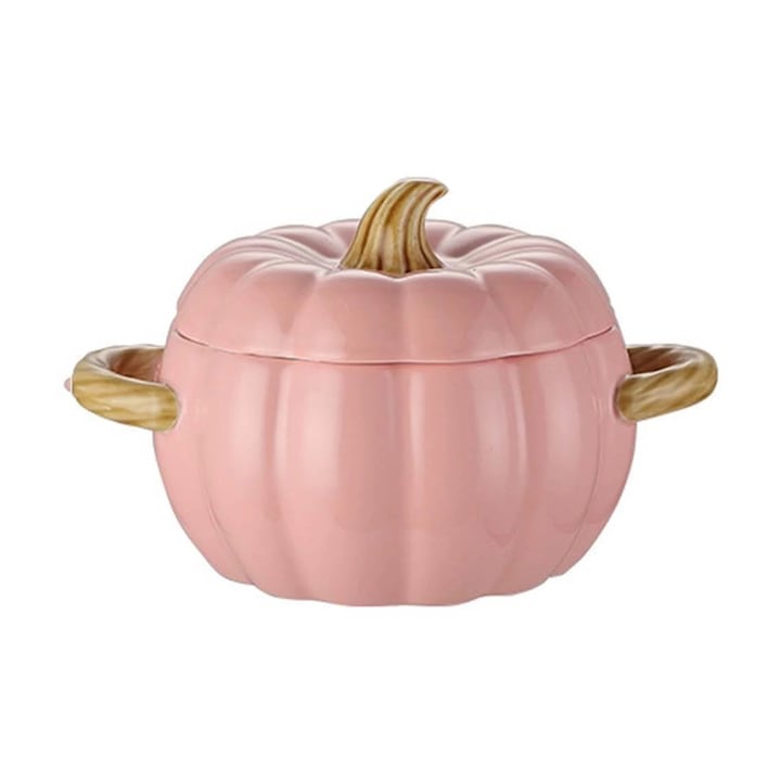 Oala ceramica supa Halloween YANYXR dovleac cu capac si manere duble 26x15.5cm 1500ml