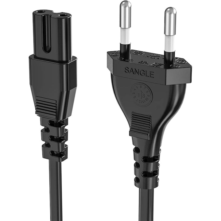 TV power cable, 3.0m length, 2-pin Euro plug to figure-8 plug for Samsung, LG, TCL, Sony, PS3, PS4, PC monitors, computers, printers, Black