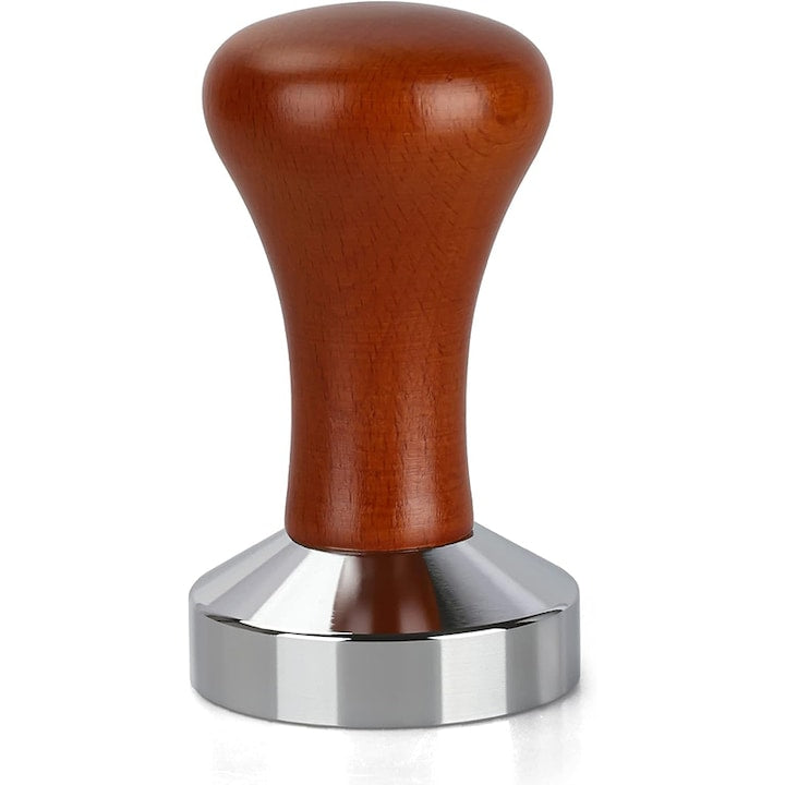 Tamper profesional Rqiurpn 51mm Lemn/Inox presa de cafea design ergonomic Maro