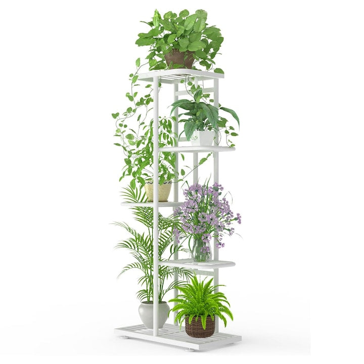 Stand de Flori 5 etajere Suport Pentru Plante Rezistent la Apa si Coroziune Cadru Metalic Robust 41x 22x 98 CM pentru Interior/ Balcon/ Living / Gradina alba