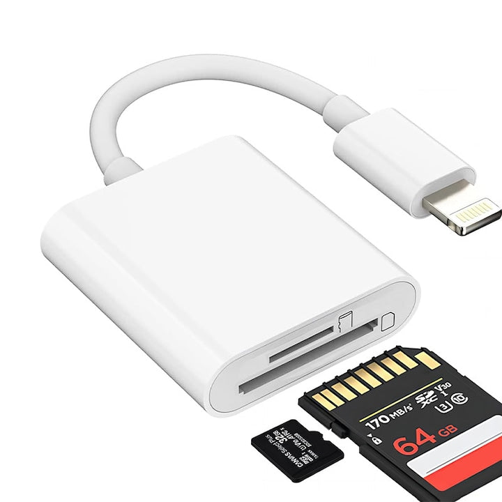 Cititor de carduri 2 in 1 SD/TF pentru iPhone/iPad compatibil cu sistemul Apple alb