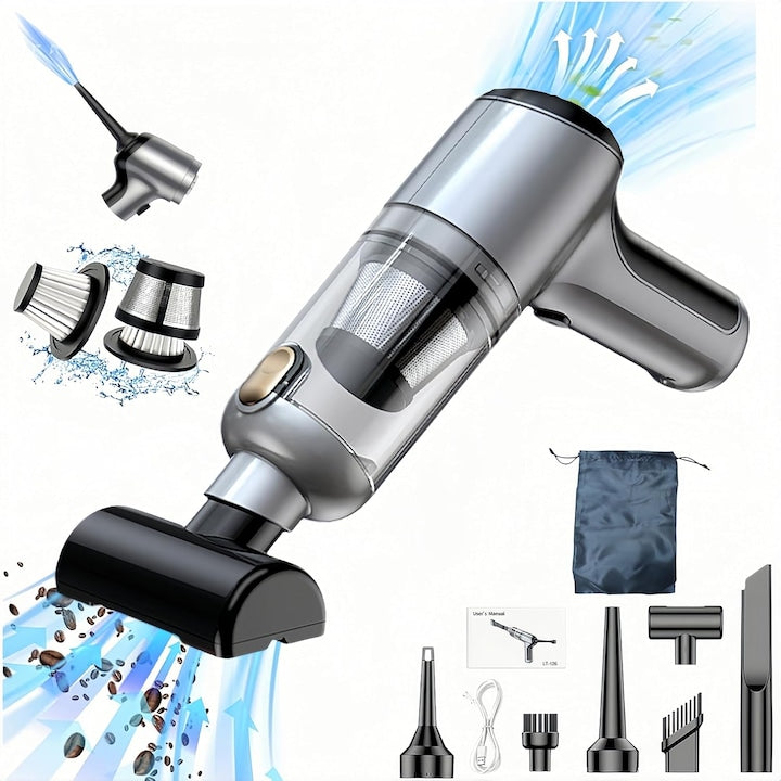 Suflanta si aspirator portabil WALALLA suflare si aspirare 2 in 1 2 setari de viteza duze multiple potrivit pentru masina birou curatenie acasa 4000 mAh 87000 rpm gri