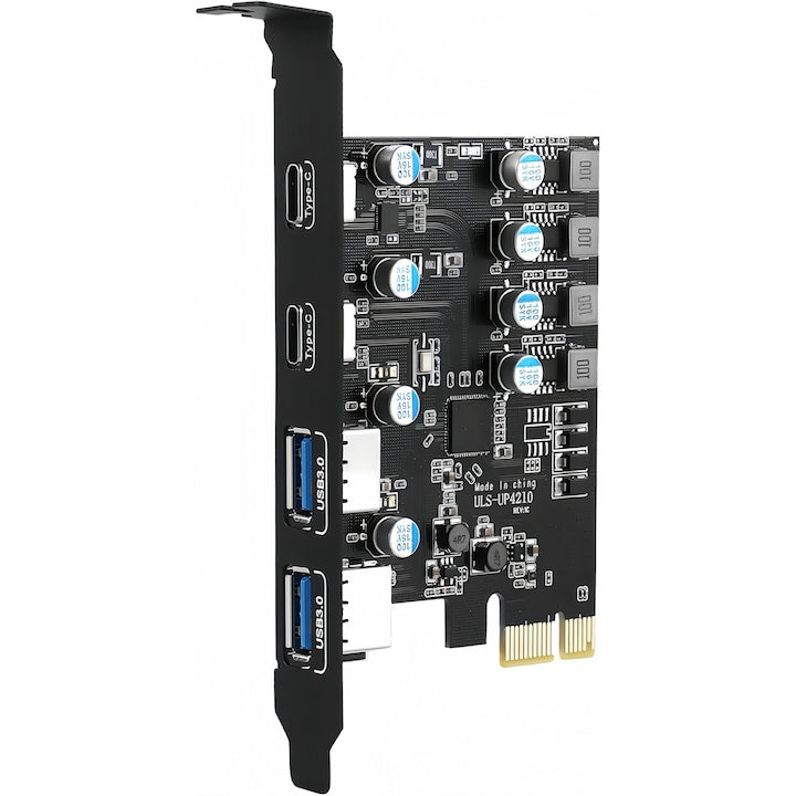 Card PCI-e la USB 3.0 cu 4 porturi Wacorresi PCI-E la USB Super Speed Placa de expansiune Pentru Windows XP/11/10/8/7 si MAC OS USB3.0 PCIE card 2*USB A port+2*USB C port/USB3.2 GE Card de expansiune incorporat N1 cip puternic negru