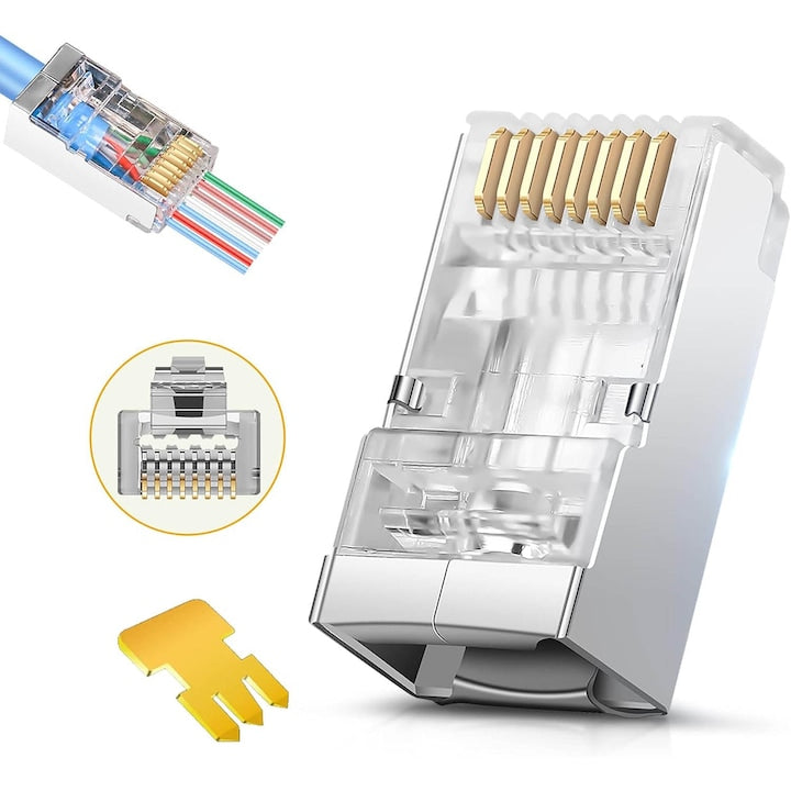 Set 100 buc Mufa RJ45 Pass Through Cat6 carcasa PVC 8 pini 8P8C OUYLAF