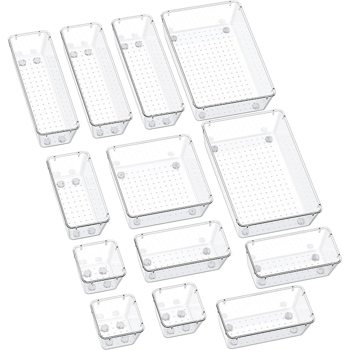 Set 13 organizatoare de sertar Wacorresi 5 dimensiuni material durabil transparent