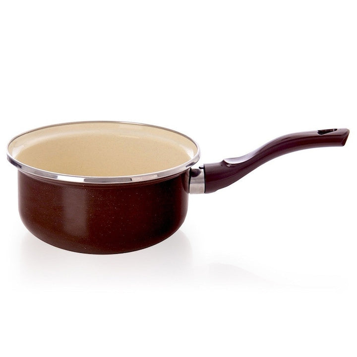 Orion Enamelled Pot, 1 L, 28x16x9 cm, Brown, Made of Enamelled Steel, Dishwasher Safe, Brown/Cream, Compatible with All Hobs and Oven, Universal Use