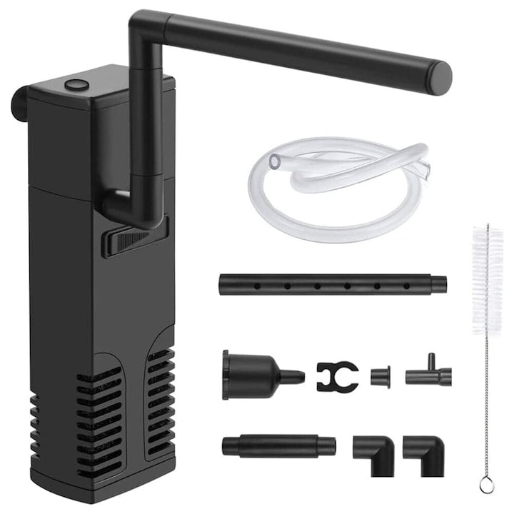 Filtru intern pentru acvariu destinat pentru curatarea si aerisirea apei prindere cu ventuze 300 L/H 3 W 220-240 V Negru