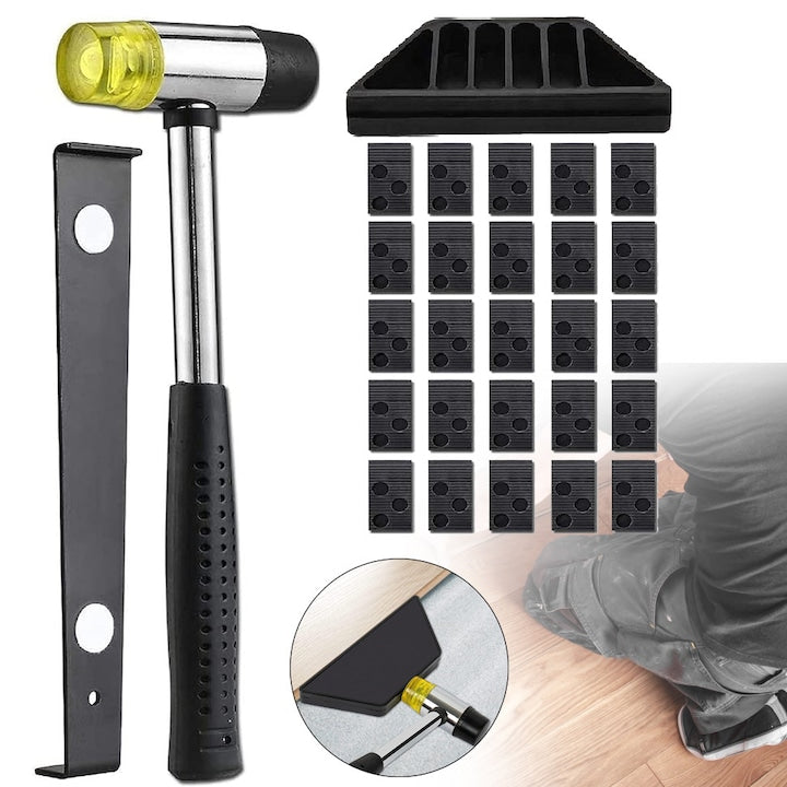 Kit Pardoseala Laminata 33 Bucati Ciocan Dublu Adevarat Din Cauciuc De 26 cm Cu Bloc Robust De Tahodare Bara De Tragere Din Otel Rezistent 30 Distantiere Pentru Instalarea Pardoselilor Laminate
