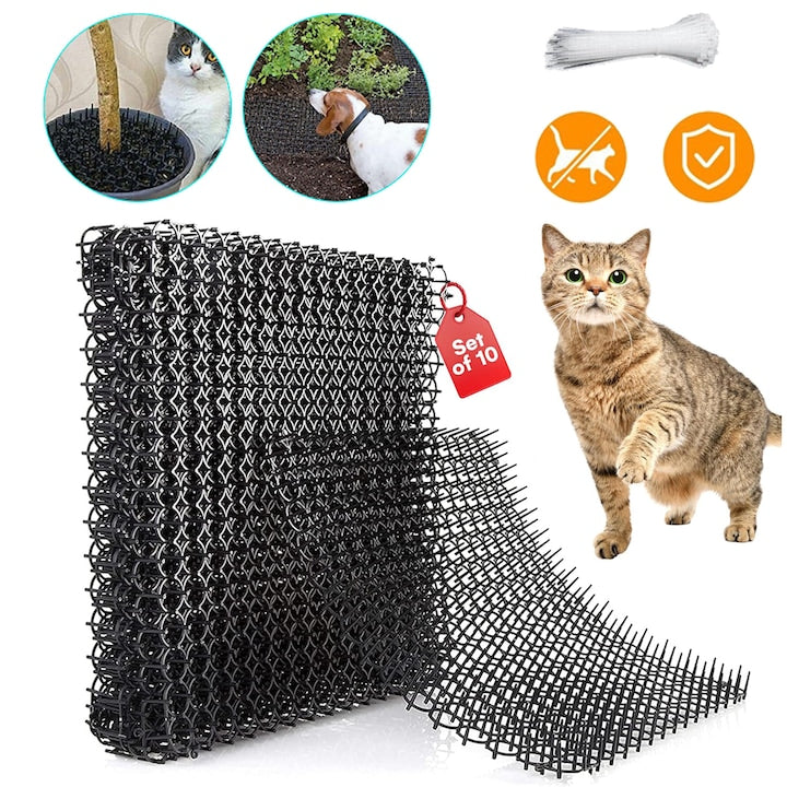 Set 10 Covorașe Anti-Pisici 42x34cm Negru pentru Protecție Interioară și Exterioară