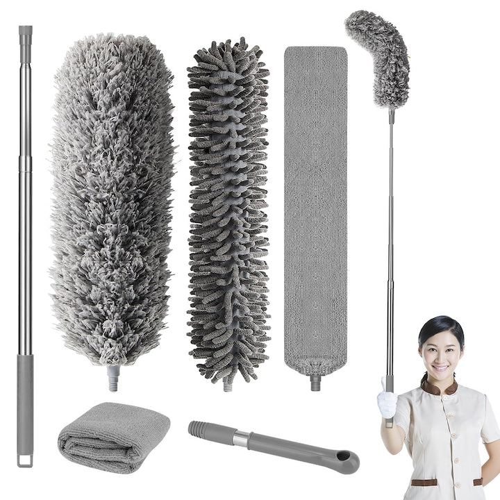 Set de mături pentru praf 6 în 1 maner telescopic 38-250 cm reutilizabil gri cenușiu