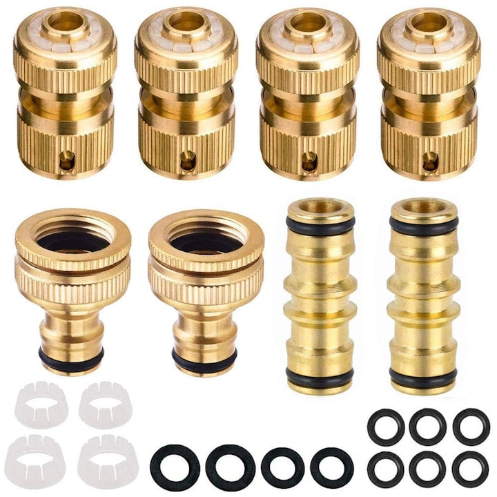 Set 8 conectori irigare/udare diametru 1/2 filet interior reductor Alama Auriu