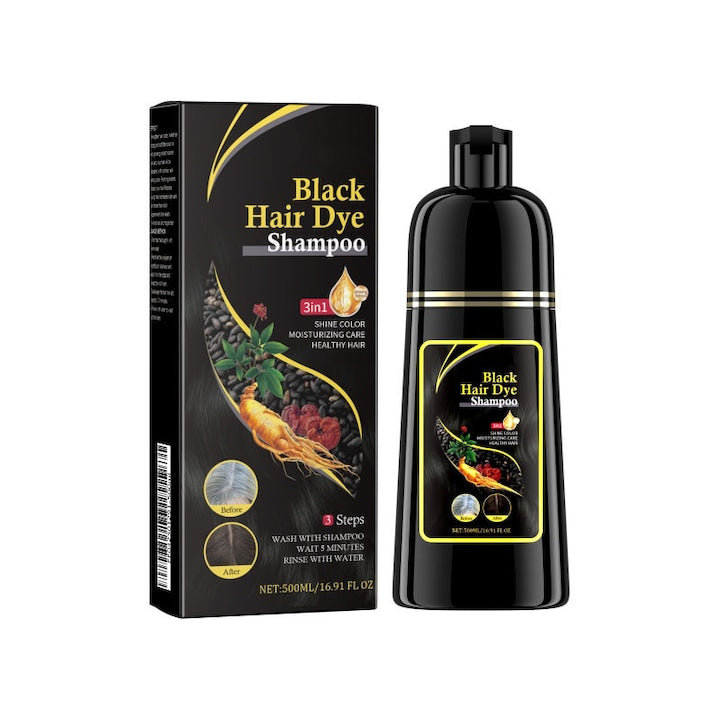 Sampon 3 in 1 acopera parul alb ingrediente pe baza de plante contine ghimbir si ginseng practic pentru utilizare acasa formula pe baza de plante hraneste parul si previne caderea parului vopsea de par unisex 500 ml negru