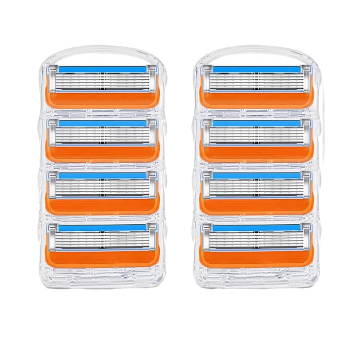 Set 8 rezerve de ras compatibile Gillette lame de schimb Fusion 5+1 inox portocaliu