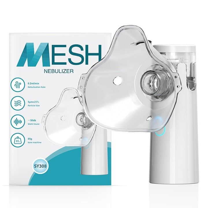 Nebulizator portabil ultra-silentios masti pentru adulti si copii tehnologie Mesh 2.0 piesa bucala reincarcabil alb
