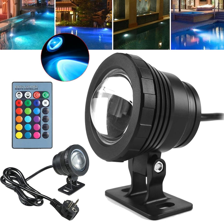 10W RGB LED Lamp with Remote Control, Waterproof for Pond and Pool, Black