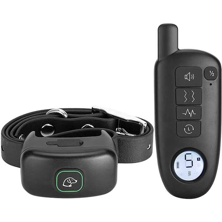 Zgarda Electrica Dresaj Caini Reincarcabila Rezistenta la Apa si Praf Electrozi de 2 Dimensiuni in functie de Blana Cablu mini USB Curea de Piele Neagra